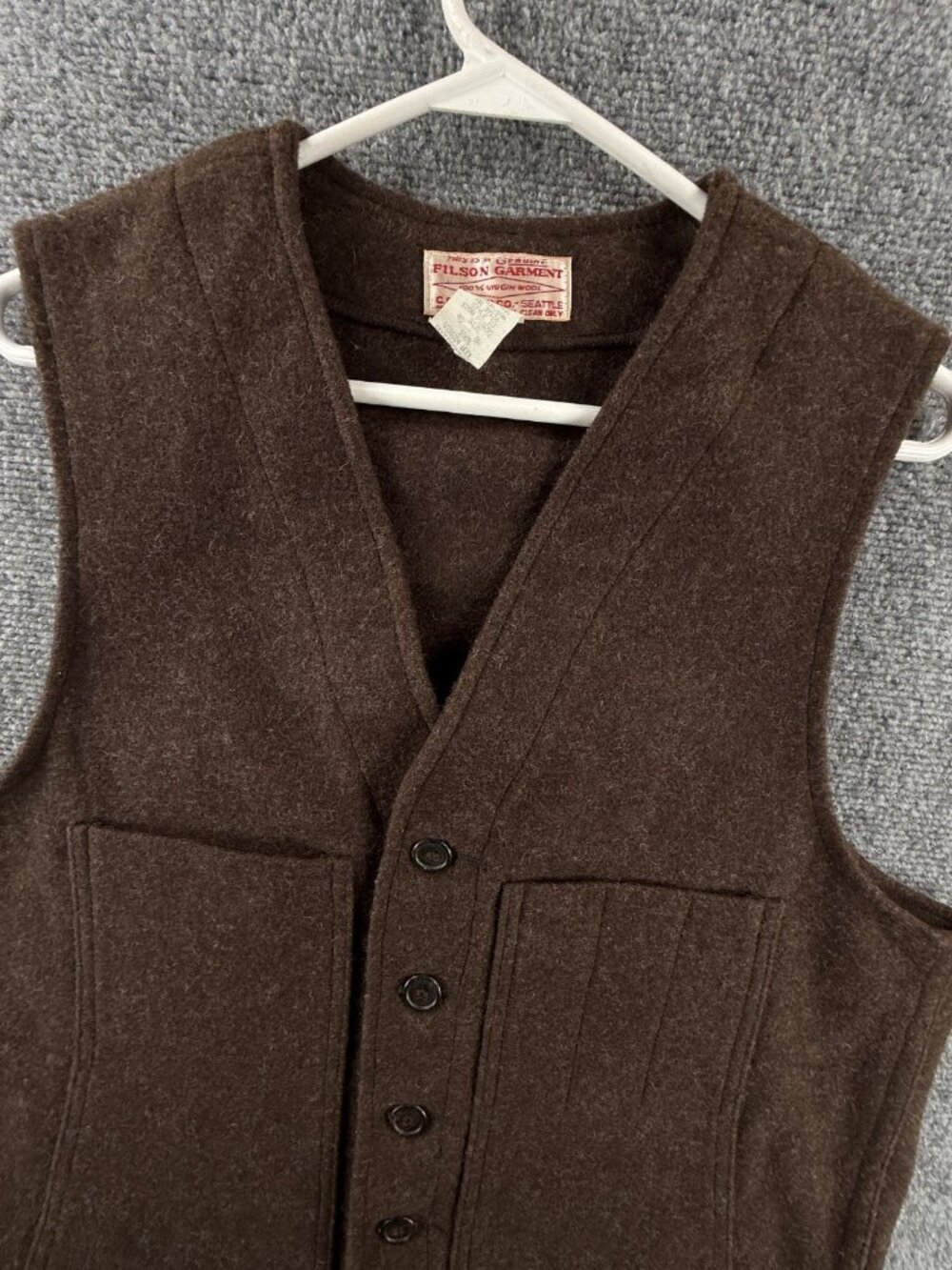 CC Filson Mackinaw Virgin Wool Vest Brown Size 40 Style 20 Pockets Sleeveless - Picture 4 of 15